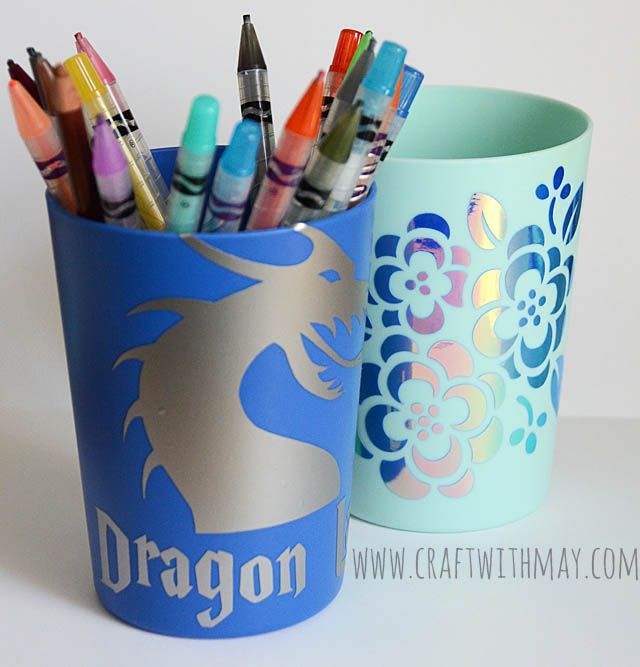 Vinyl decorated pencil cups Craft With May